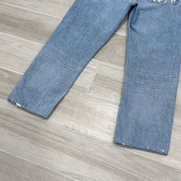 Agolde ‘90s Mid Rise Straight Distressed Relaxed Jeans in Fall Out HEMMED Short - Picture 12 of 16